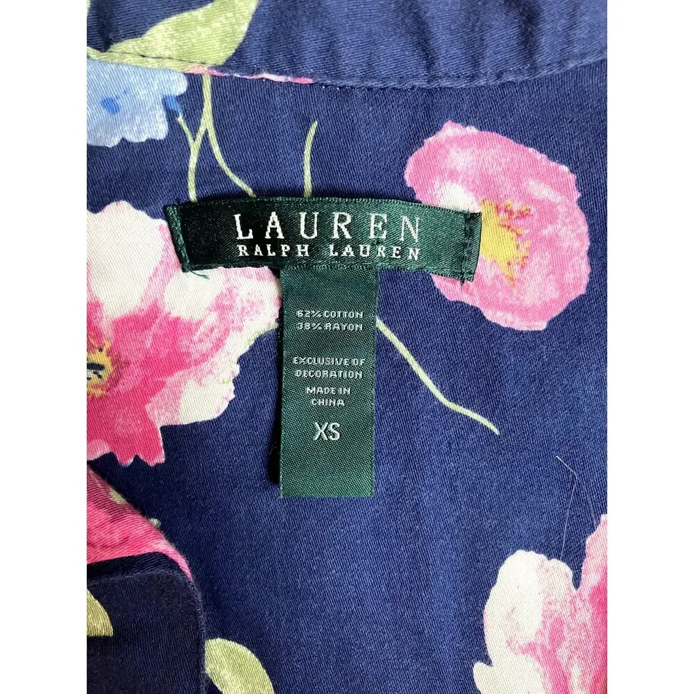 RALPH LAUREN Sleep Dress Floral Print Blue XS Night Gown Shirt PREPPY LOUNGEWEAR